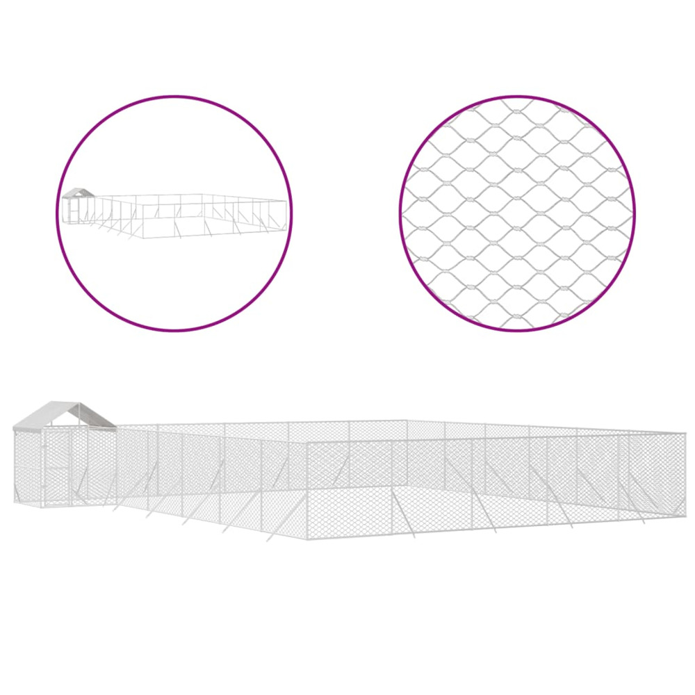 Chenil d'extérieur pour chiens avec toit argenté 12x12x2,5 m