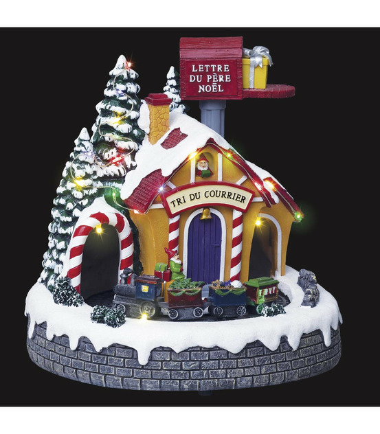 Village de noël lumineux et animé bureau de poste du père noël