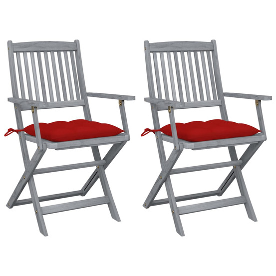 Chaises pliables d'extérieur lot de 2 et coussins bois d'acacia