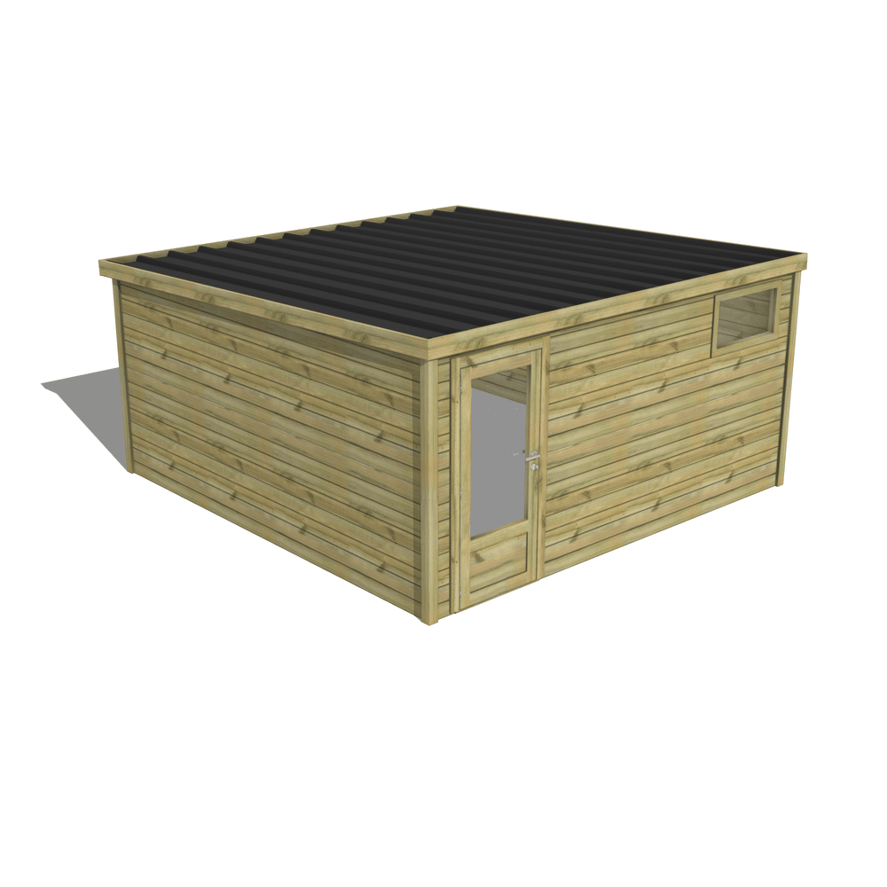 Abri de jardin bois pin traité autoclave 27mm - essentiel - 4,34x4,34m / 19m2 - bac acier - abri français