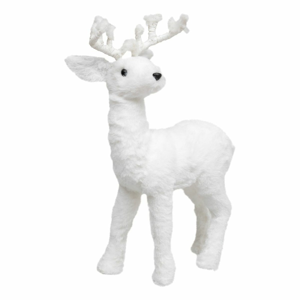 Déco de noël renne debout floqué blanc h 45 cm