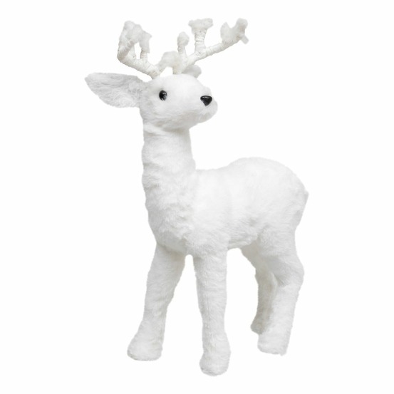 Déco de noël renne debout floqué blanc h 45 cm