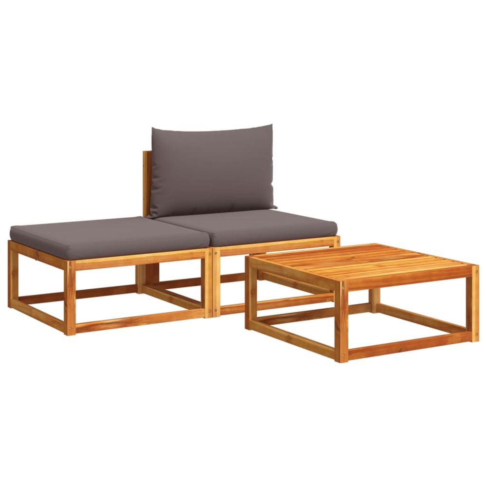 Ensemble de canapés de jardin 3 pièces avec coussins en bois d'acacia et rotin
