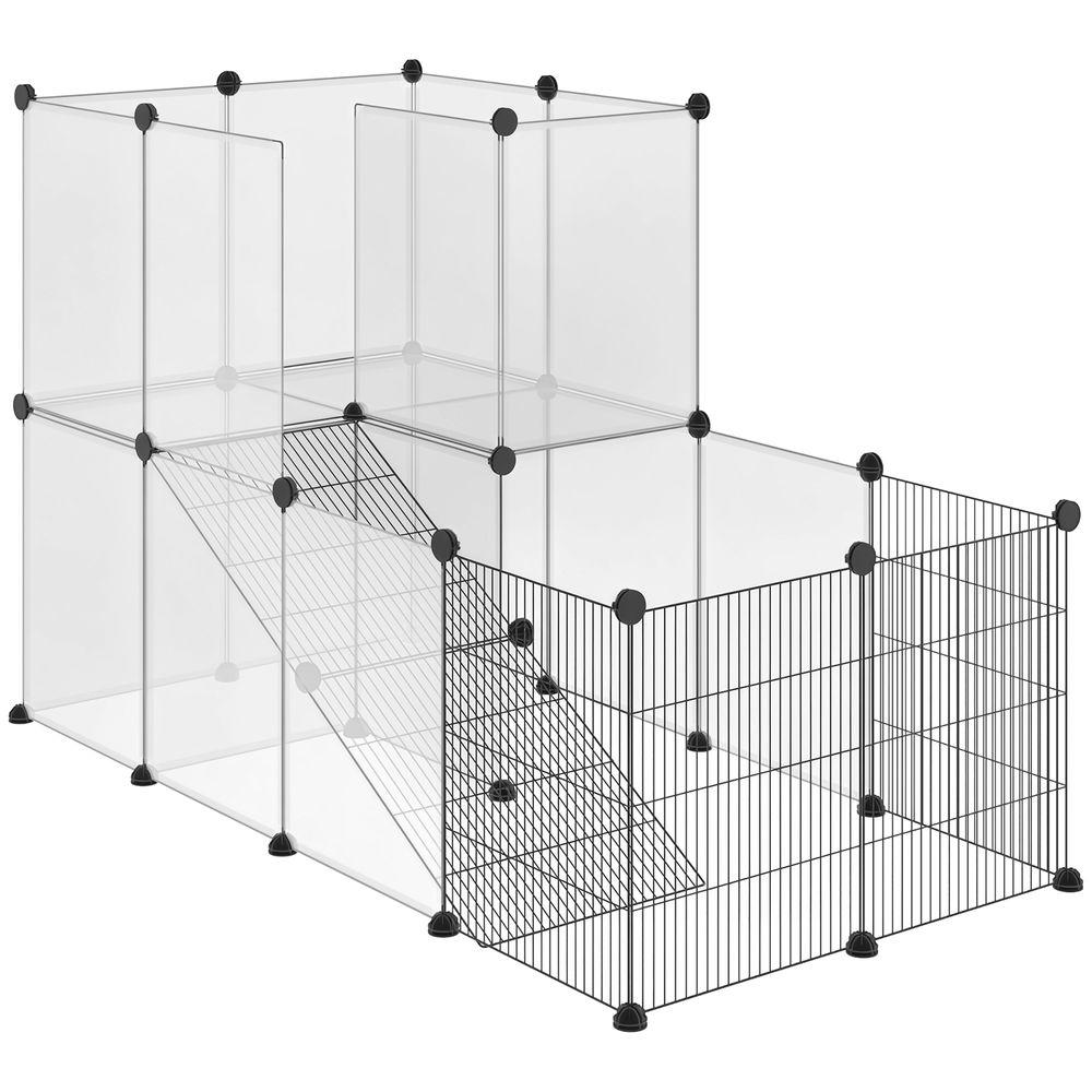 Enclos lapins acier résine pour petits rongeurs parc modulable 27 pièces 140x70x90cm noir