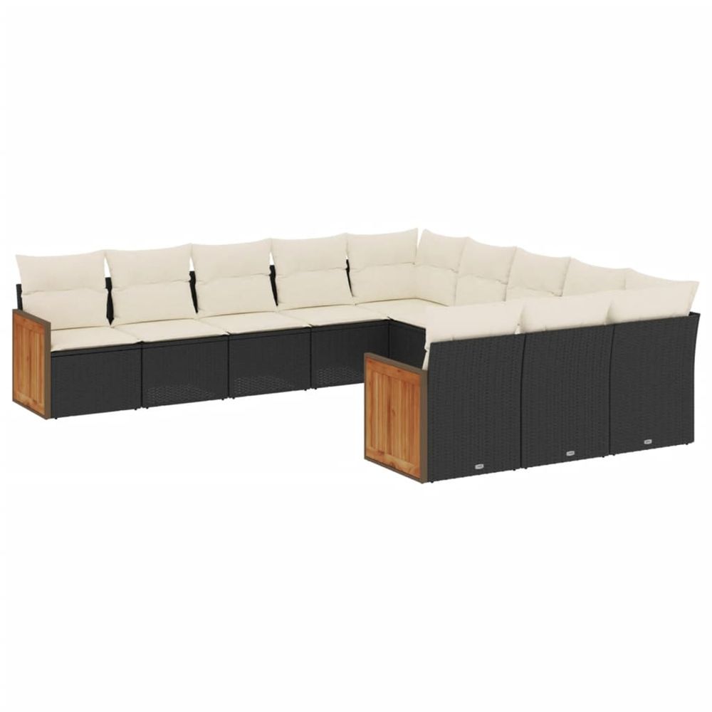 Salon de jardin 11 pcs avec coussins noir résine tressée