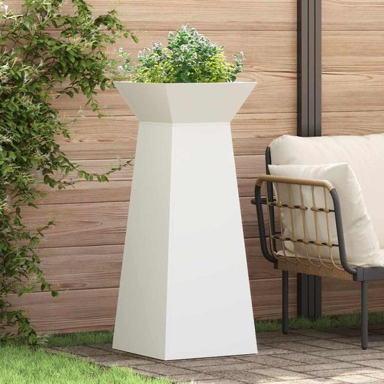 Jardinière haute pilier en acier pour jardin terrasse blanc 100 cm