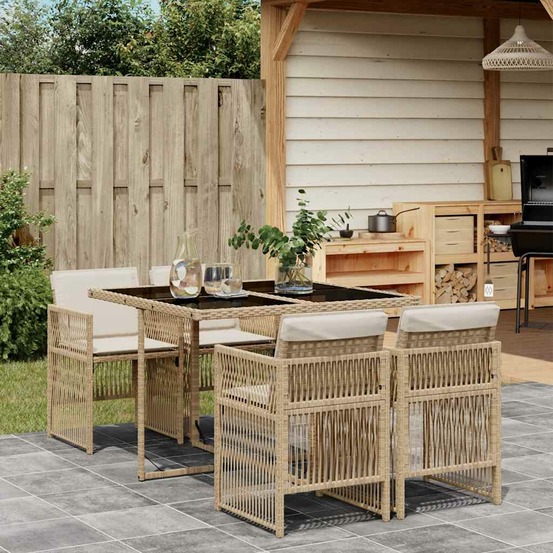 Ensemble à manger de jardin avec coussins 5pcs beige poly rotin