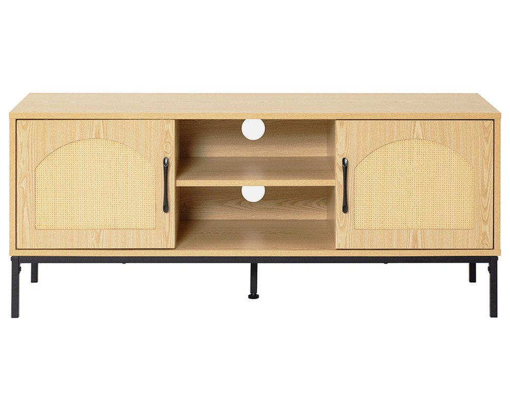 Nagato - meuble tv - cannage et effet bois - 2 portes et 2 niches - 120 cm