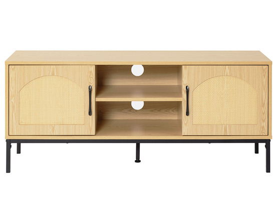 Nagato - meuble tv - cannage et effet bois - 2 portes et 2 niches - 120 cm
