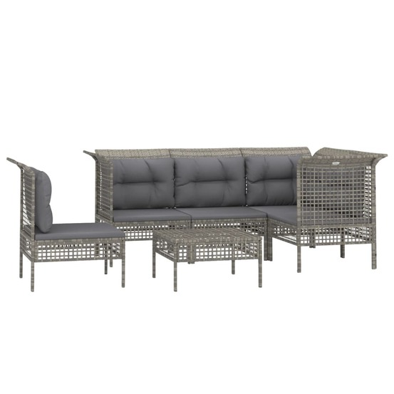 Salon de jardin meuble d'extérieur ensemble de mobilier 6 pièces avec coussins gris résine tressée