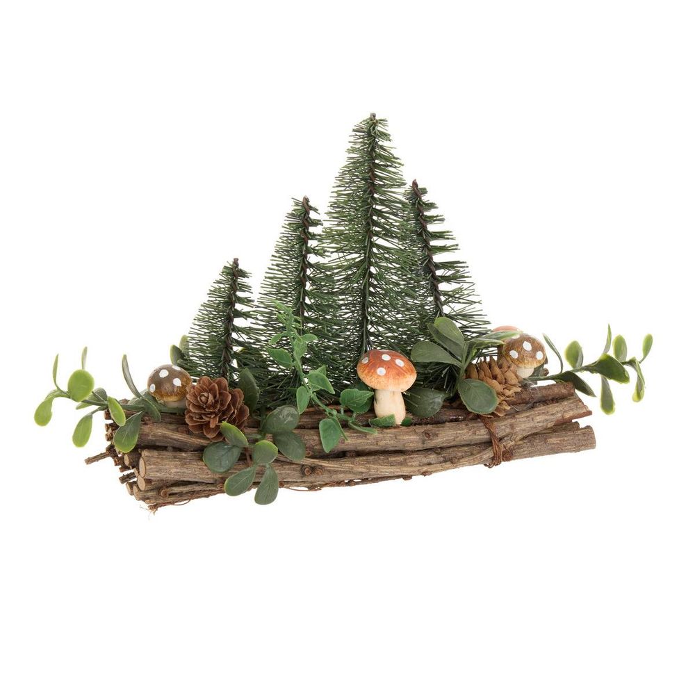 Sapins de noël décoratifs sur fagot forme champignon l. 20 cm