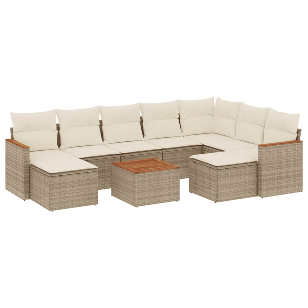 Salon de jardin avec coussins 10 pcs beige résine tressée