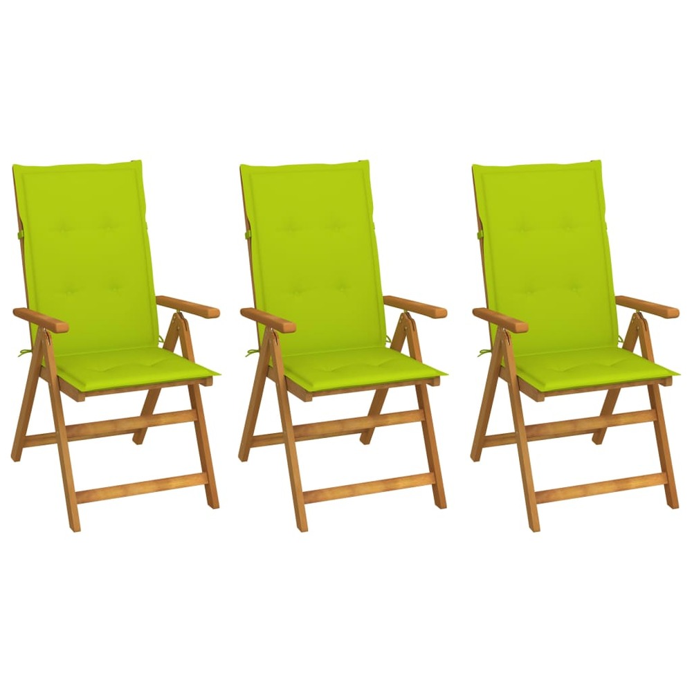 Chaises pliables de jardin lot de 3 avec coussins bois d'acacia