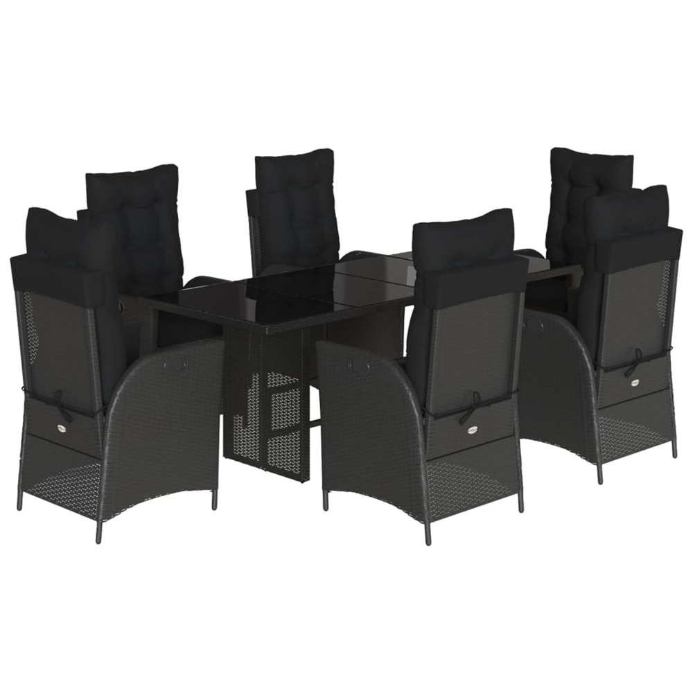 Ensemble à manger de jardin coussins 7pcs noir résine tressée