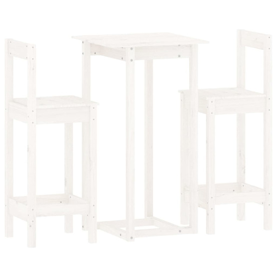 Ensemble de bar 3 pcs blanc bois de pin massif