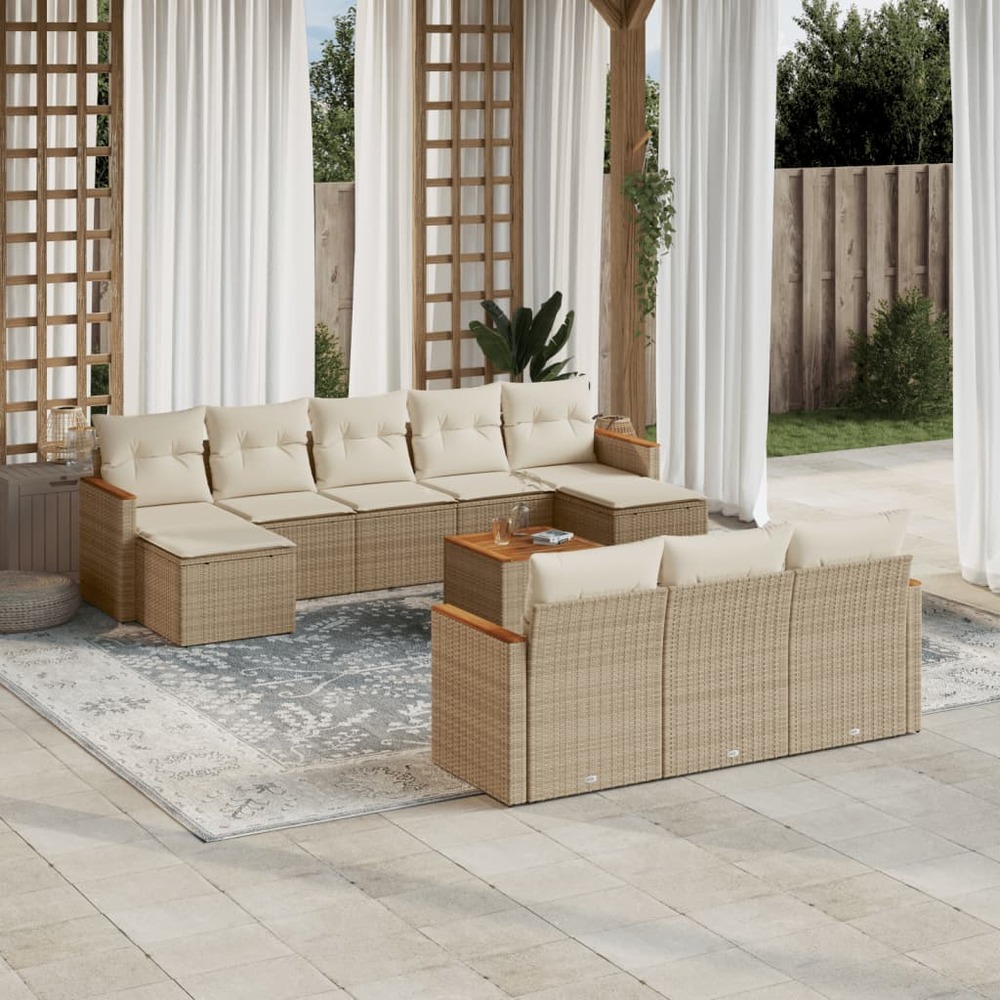 Salon de jardin 11 pcs avec coussins beige résine tressée