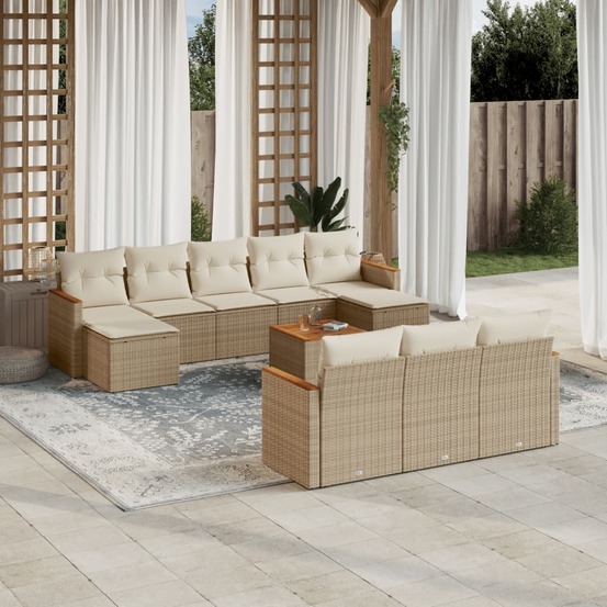 Salon de jardin 11 pcs avec coussins beige résine tressée