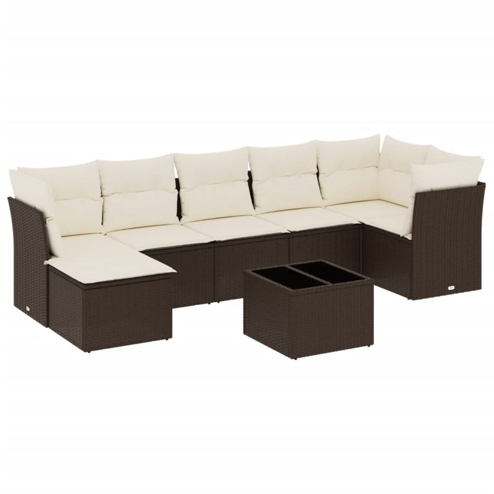 Salon de jardin 8 pcs avec coussins marron résine tressée