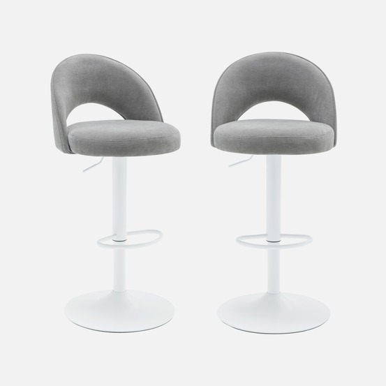Lot de deux tabourets de bar ajustables métal et tissu, pied blanc - l 49 x p 49 x h 88,5-110cm - abby