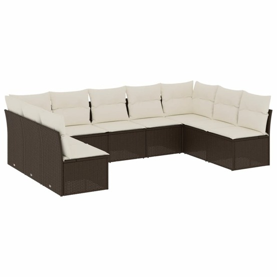 Salon de jardin avec coussins 9 pcs marron résine tressée