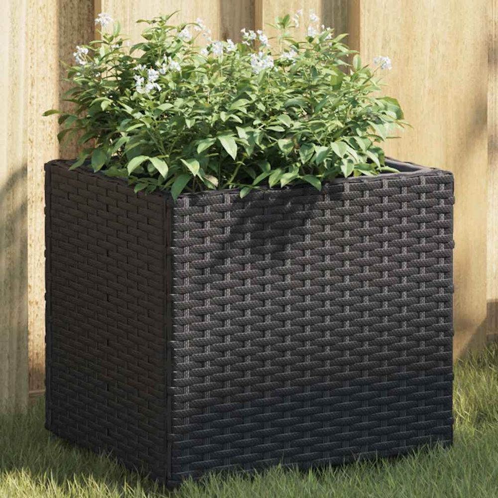 Lot de 2 bacs à fleurs en résine tressée pour balcon et rebord de fenêtre 36x30x32 cm noir
