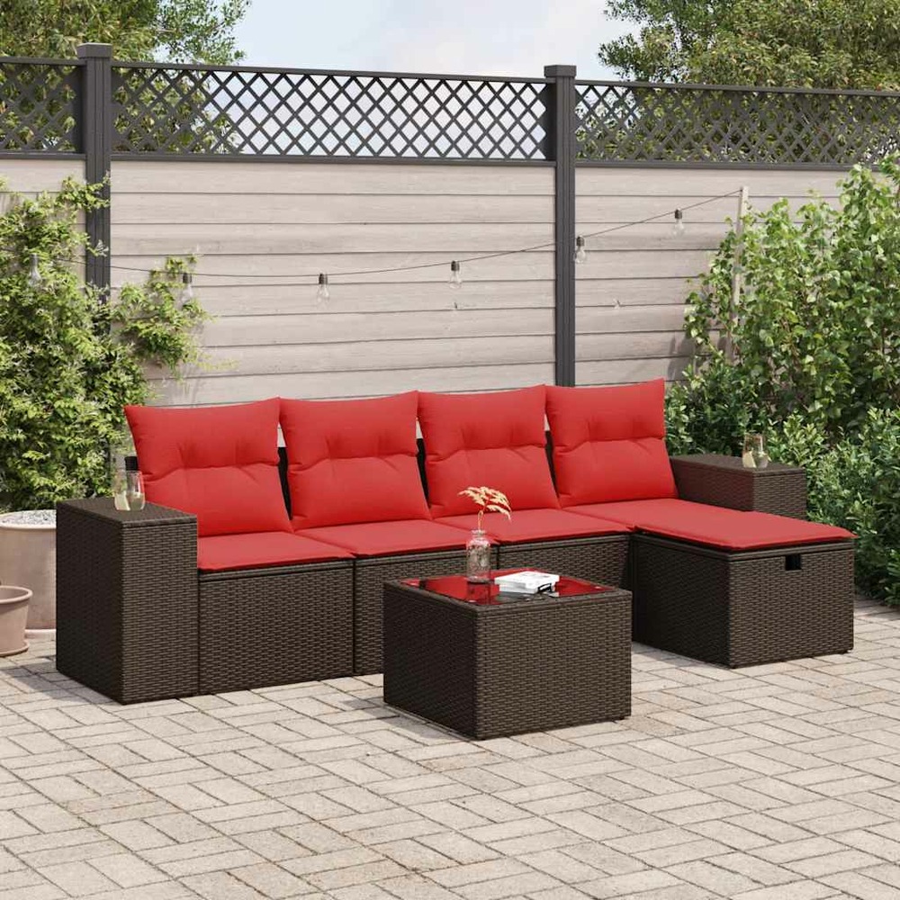 Salon de jardin avec coussins 6 pcs marron résine tressée