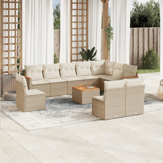 Salon de jardin 11 pcs avec coussins beige résine tressée