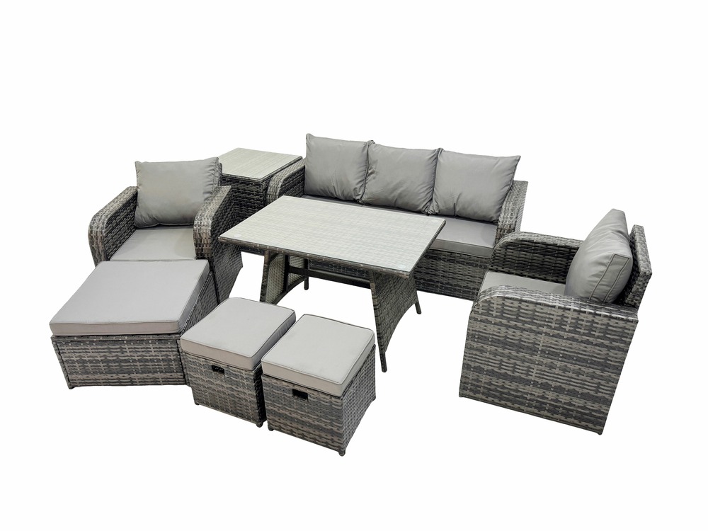 8 places ensemble de meubles de jardin avec table à manger chaise inclinable canapé 3 places 3 tabourets table d'appoint