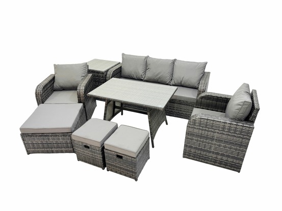 8 places ensemble de meubles de jardin avec table à manger chaise inclinable canapé 3 places 3 tabourets table d'appoint