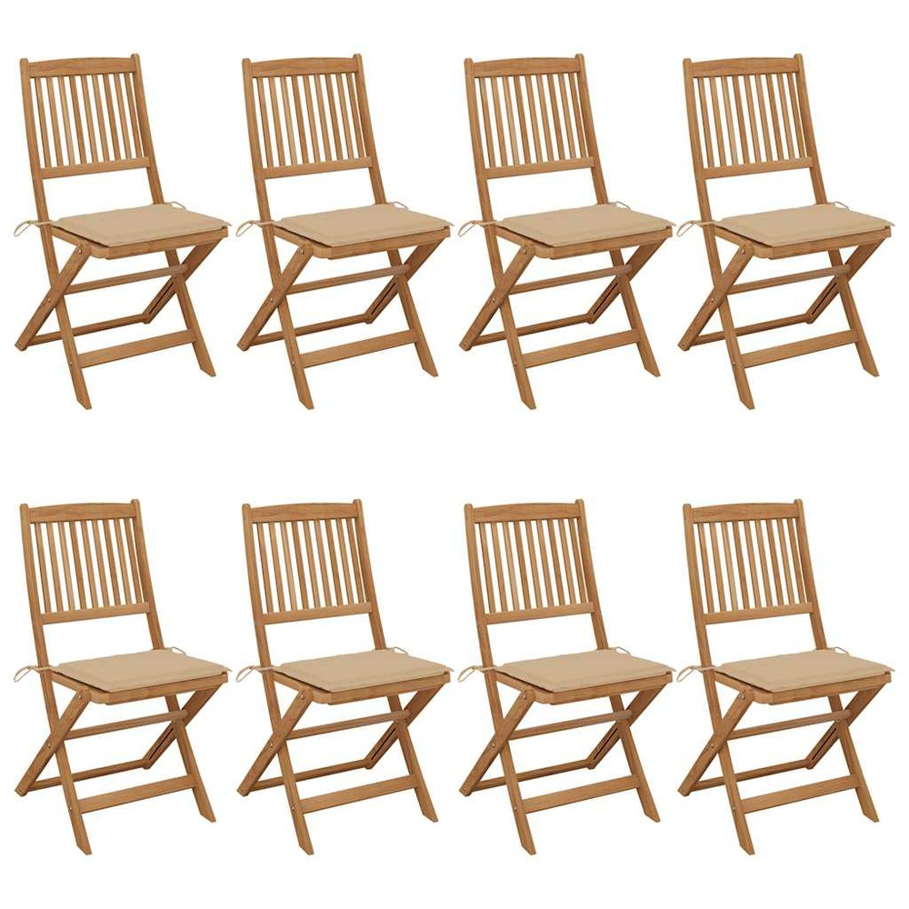 Chaises pliables de jardin lot de 8 avec coussins bois d'acacia
