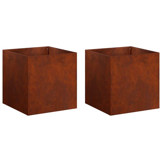 Cache-pot de jardin 2 pc rouillé 20 x 20 x 20 cm acier patiné