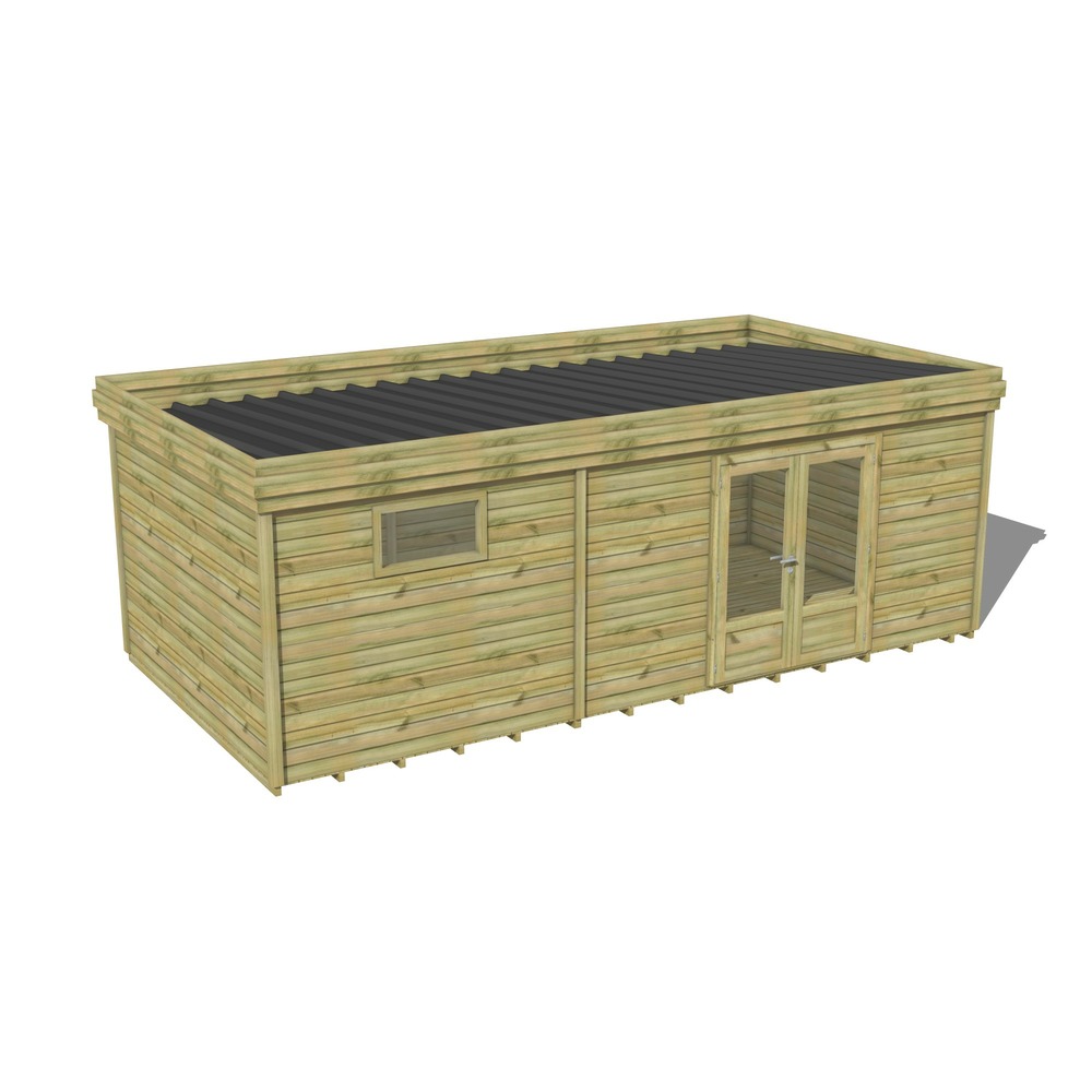 Abri de jardin bois pin traité autoclave 27mm - 7,39x3,44m / 25m2 - bac acier - plancher bois