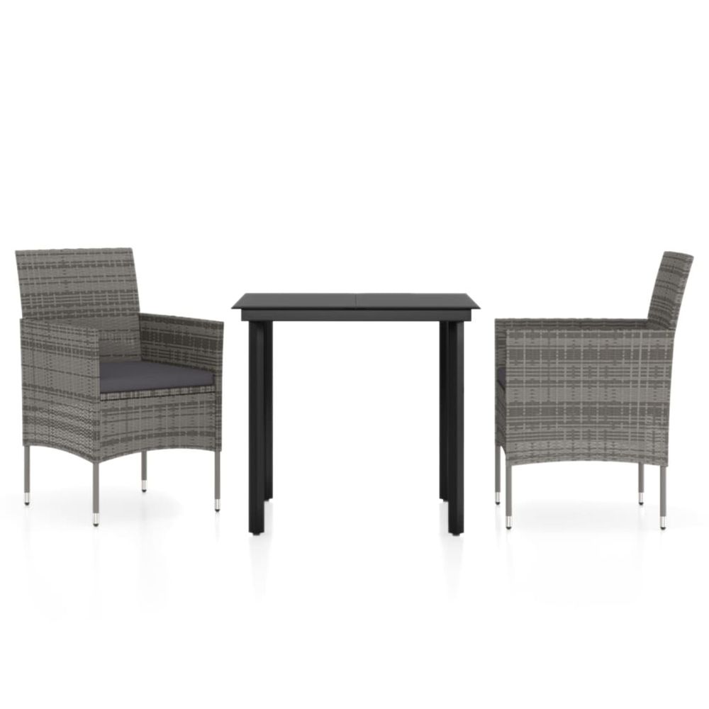 Ensemble à manger de jardin et coussins 3 pcs gris et noir