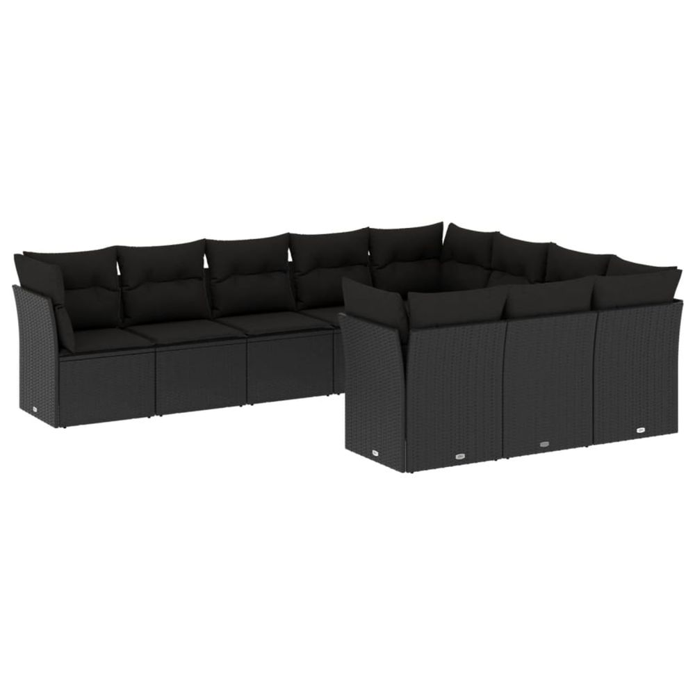 Salon de jardin 10 pcs avec coussins noir résine tressée