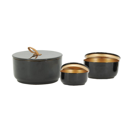 Boites rondes en métal laqué noir (lot de 3)