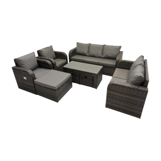 8 places ensembles de salon de jardin avec table basse rectangulaire grand tabouret gris foncé mixte