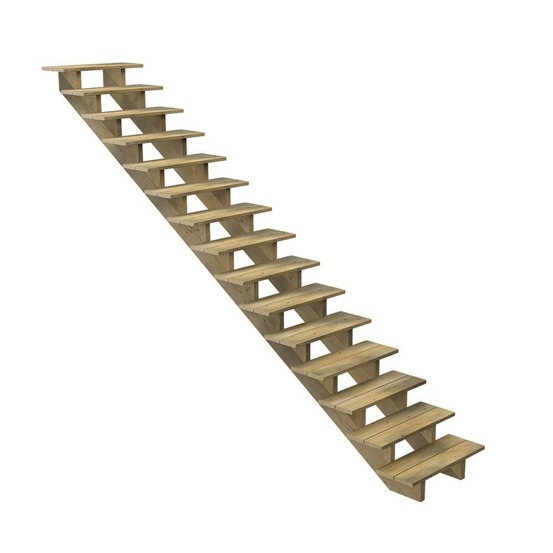 Escalier bois exterieur - 15 marches - largeur : 80 cm - marches découpables - sans contremarches - pin du nord