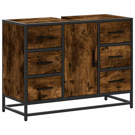 Armoire lavabo de salle de bain chêne fumé bois d'ingénierie