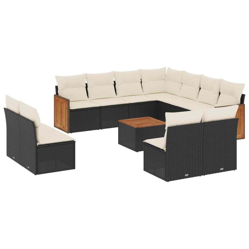 Salon de jardin 12 pcs avec coussins noir résine tressée