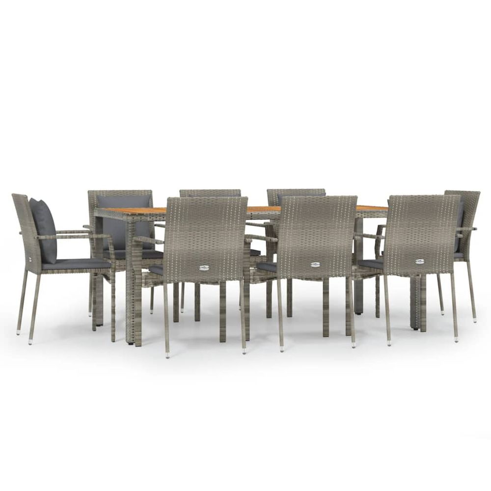 Ensemble à manger de jardin 9 pcs coussins gris résine tressée