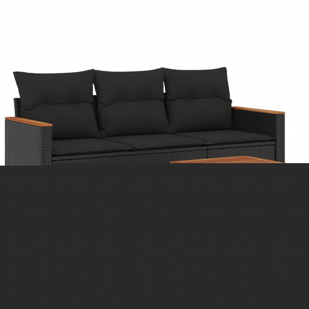 Salon de jardin 4 pcs avec coussins noir résine tressée