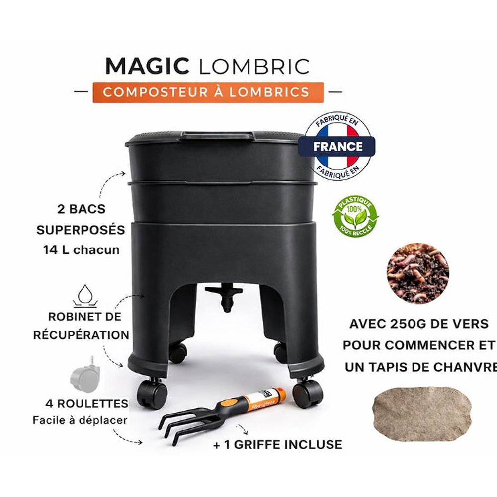 Kit de démarrage lombricomposteur 2 bacs noirs