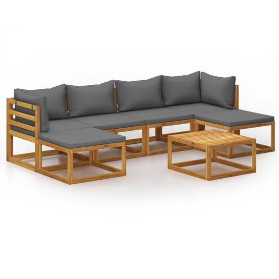 Salon de jardin meuble d'extérieur ensemble de mobilier 7 pièces avec coussin bois d'acacia solide
