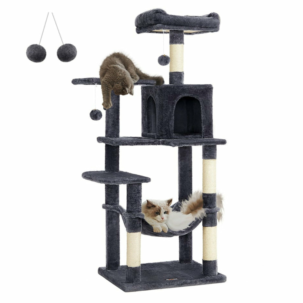 Arbre à chat hamac tour de jeux 143 cm gris anthracite