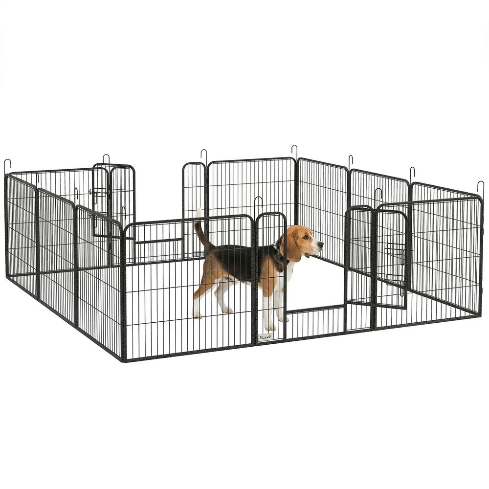Parc à chiots modulable acier gris 12 panneaux 80 x 80 cm intérieur extérieur 2 portes