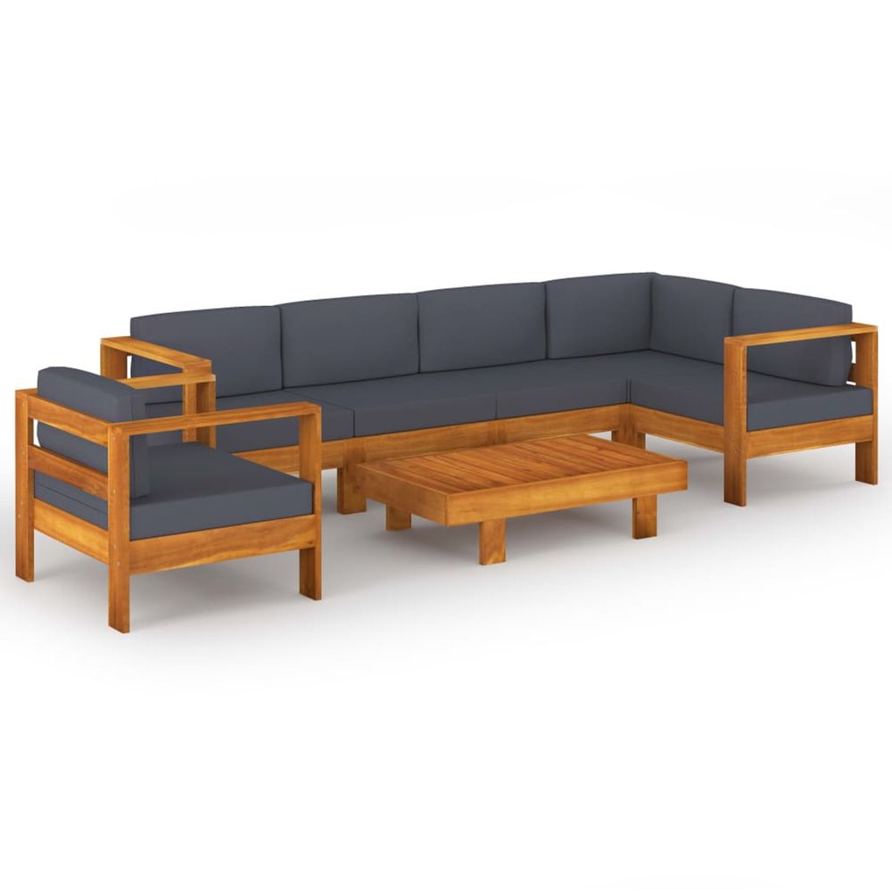 Salon de jardin 7 pcs avec coussins gris foncé bois d'acacia