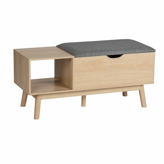 Banc d'entrée edda avec coffre de rangement et niche ouverte - gris et bois