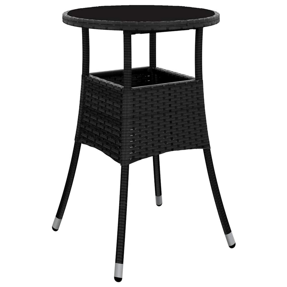 Table de jardin ø60x75 cm verre trempé/résine tressée noir
