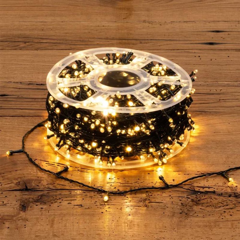 Guirlande lumineuse 1000 led blanc chaud 100m convex 7mm ip44 8 jeux + fixe programmable lotti