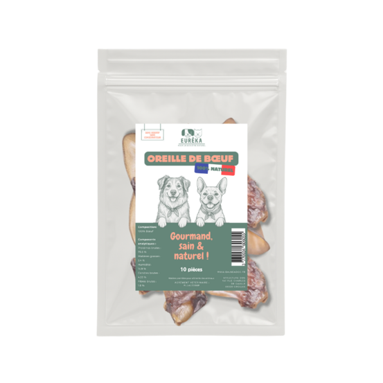 Oreilles de bœuf naturelles pour chiens – Friandises à mâcher, favorisent l’hygiène bucco-dentaire